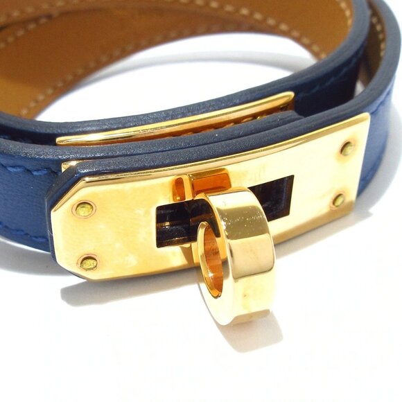 Auth HERMES Mini Kelly Double Tour - Blue Rose Gold Veau Swift Hardware W - Picture 4 of 6